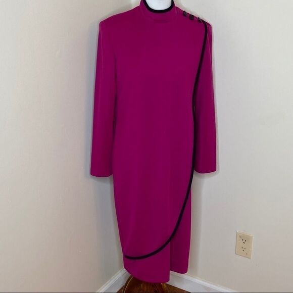 Caron Chicago Vintage Magenta Mock Neck Dress Sz 8 - Picture 1 of 6